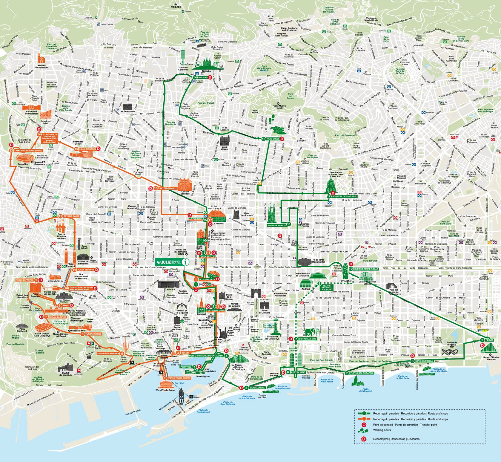 Touristischen karte von Barcelona : Sehenswürdigkeiten und Touren