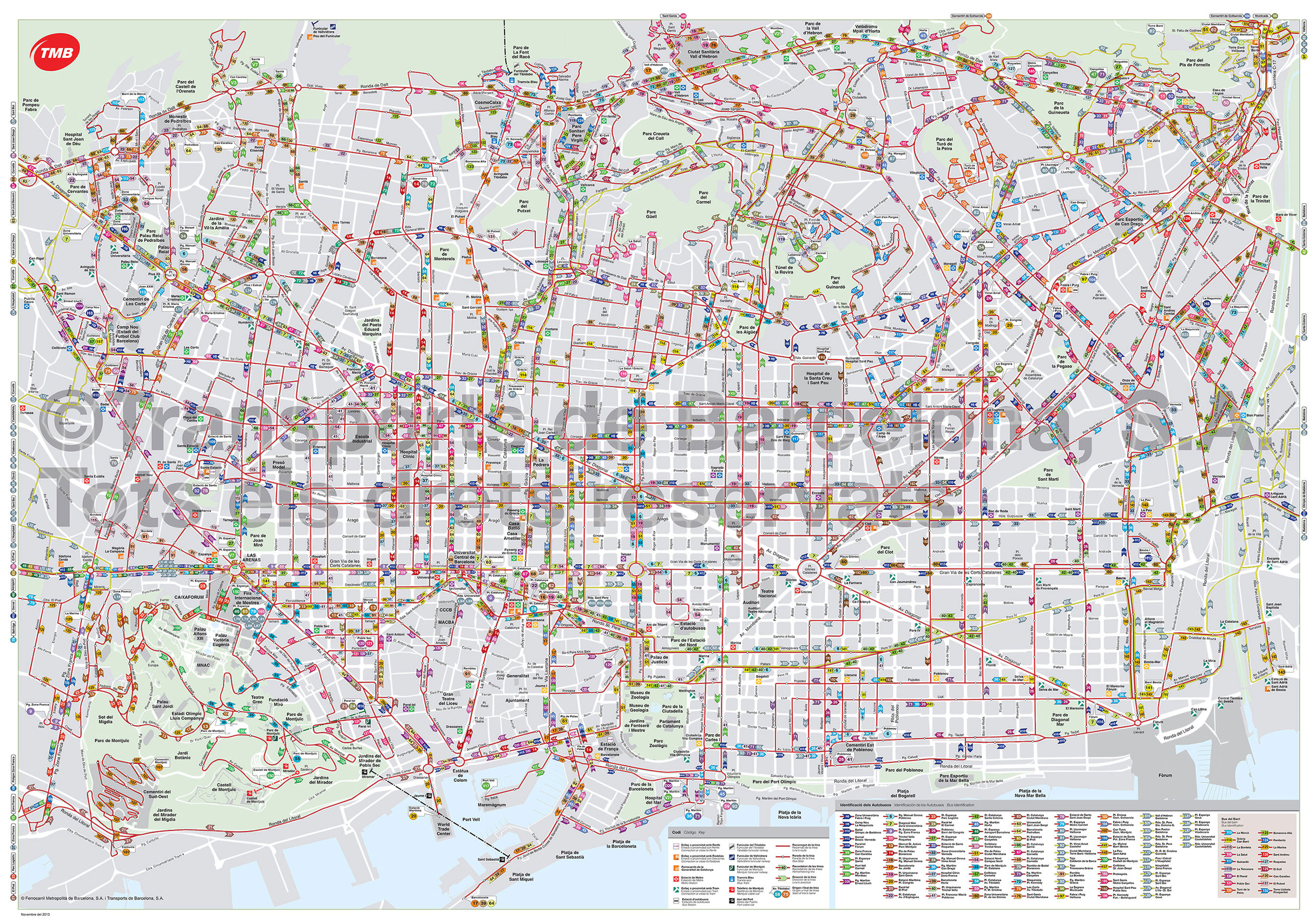 Bus netzplan und karte von Barcelona stationen und linien