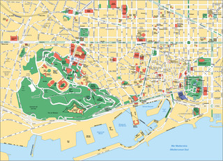 Karte die attraktionen, sehenswÃ¼rdigkeiten und museen von Barcelona